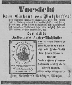 Allgemeine Zeitung_1892_04_09_Nr100_p04_Malzkaffee_Kathreiner_Kneipp_Markenartikel_Plagiate