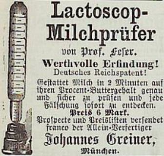 03_Kladderadatsch_031_1878_Nr04_Beibl2_p3_Nahrungsmitteluntersuchung_Milch_Feser_Milchprüfer