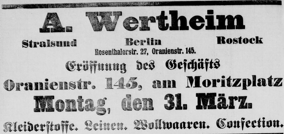 06a_Berliner Tageblatt_1890_03_30_Nr163_p20_Spezialgeschäft_Wertheim_Oranienstraße_Manufakturwaren_b