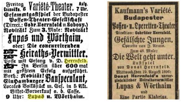 09_Anzeige für die Posse Lupas und Wörthaim_Hamburger Anzeiger_1894_11_16_p8_Vorwärts_1896_08_15_Nr190_p8
