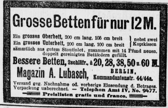 11_Anzeige Magazin A. Lubasch_Volks-Zeitung_1897_03_21_Nr235_p8