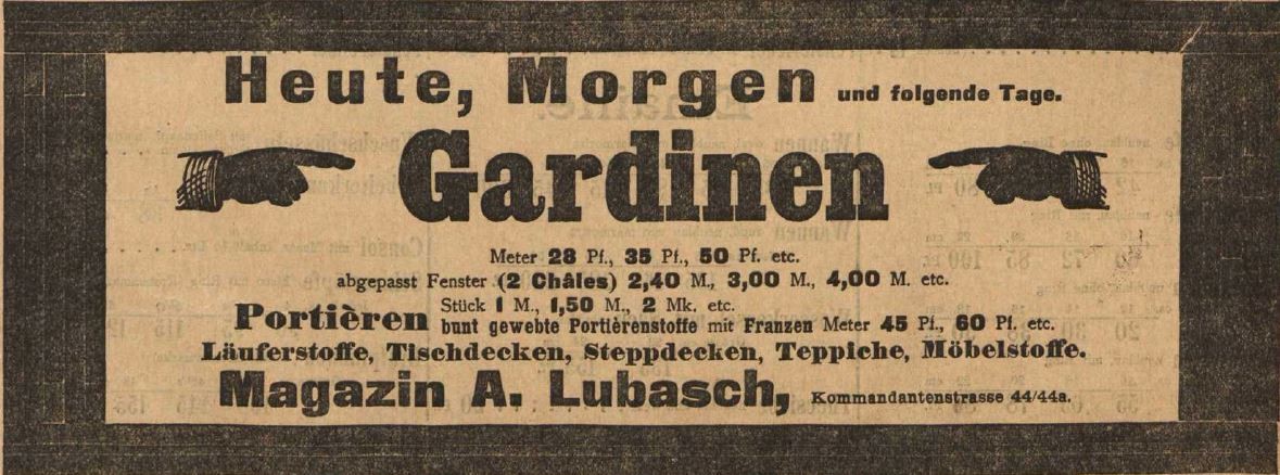 12_Anzeige Magazin A. Lubasch_Vorwärts_1899_03_15_Nr063_p9