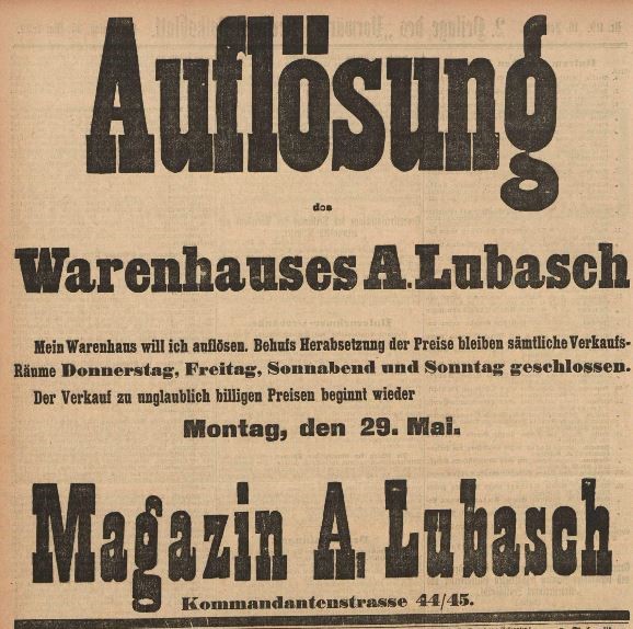 13_Auflösung Magazin A. Lubasch_Vorwärts_1899_05_25_Nr119_p10