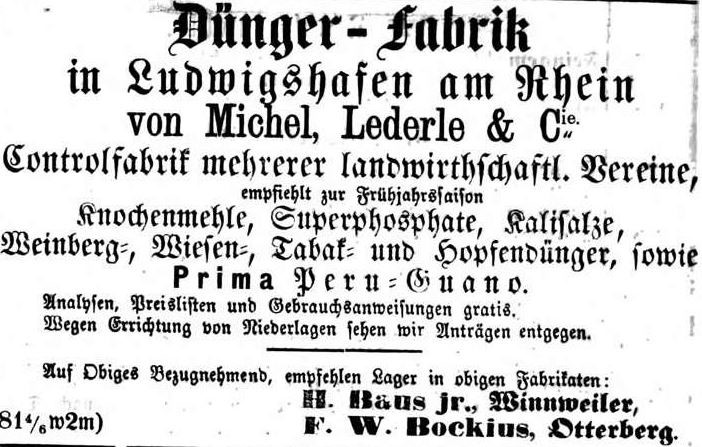 03_Kaiserslauterer Wochenblatt und Plakat-Anzeiger_1868_04_11_Nr15_p2_Düngemittel_Knochenmehl_Michel-Lederle_Ludwigshafen
