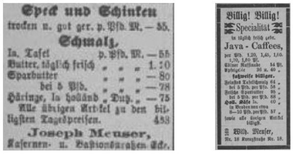 13_Düsseldorfer Volksblatt_1877_11_10_Nr302_p4 und 02_14_p4_Margarine_Sparbutter_Kolonialwarenhandel