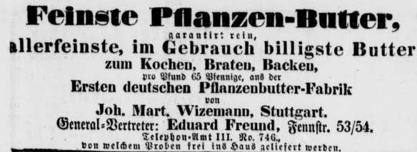 19_Vossische Zeitung_1891_04_17_Nr171_p15_Margarine_Pflanzenbutter_Wizemann_Stuttgart