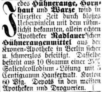 02_Dresdner Nachrichten_1900_05_30_Nr147_p22_Hühneraugenmittel_Radlauer_Berlin_Hanfpräparate