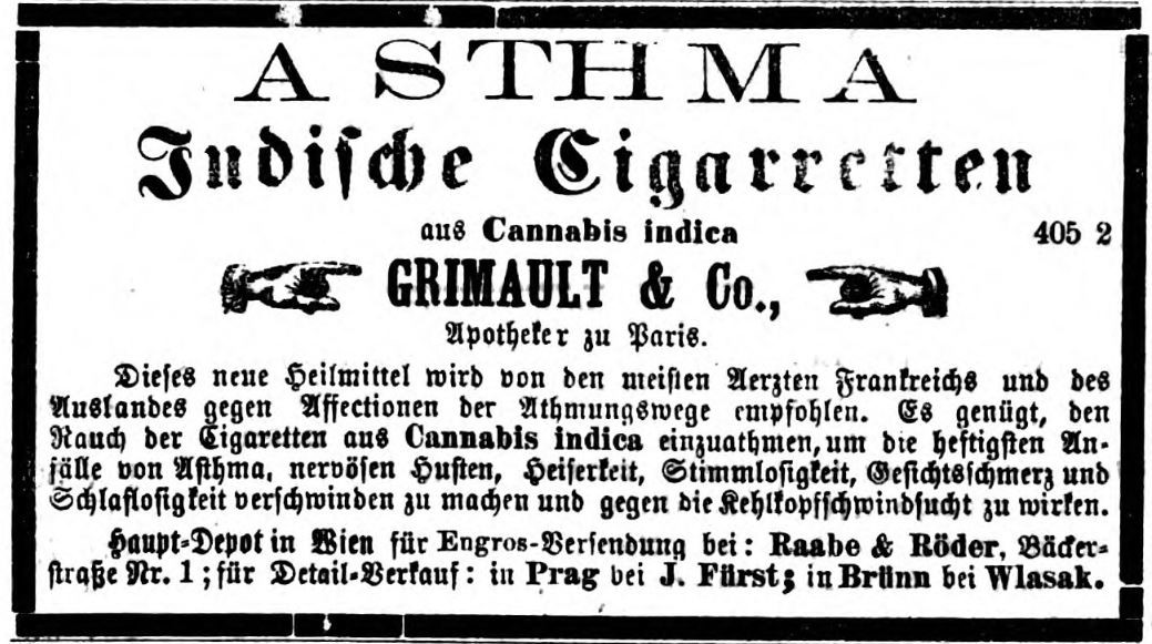 05_Die Neue Zeit_1873_04_20_Nr091_p6_Medizinalzigaretten_Grimault_Asthma_Hanfzigaretten