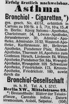 08_Berliner_Börsen-Zeitung_1901_01_24_Nr039_Medizinalzigaretten_Bronchiol_Berlin_Asthma_Hanfzigaretten