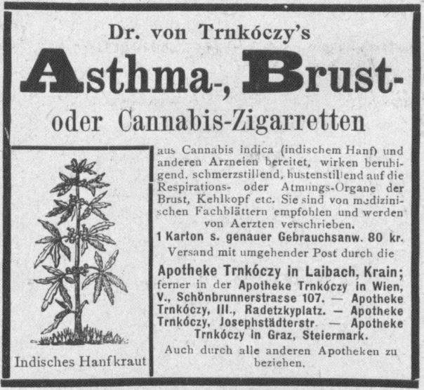 09_Fremden-Zeitung_1898_12_17_Nr010_p12_Medizinalzigaretten_Trnkoczy_Laibach_Asthma_Hanfzigaretten