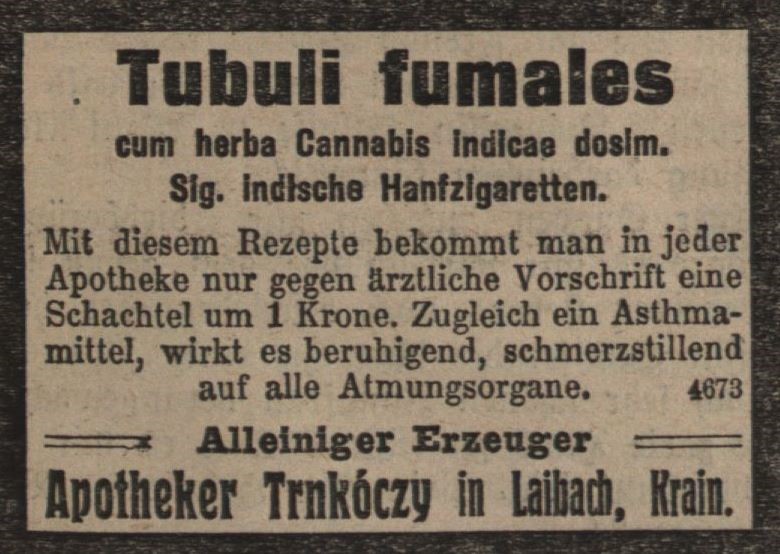 10_Illustrierte Kronen-Zeitung_1910_01_08_Nr3600_p13_Medizinalzigaretten_Trnkoczy_Laibach_Asthma_Hanfzigaretten