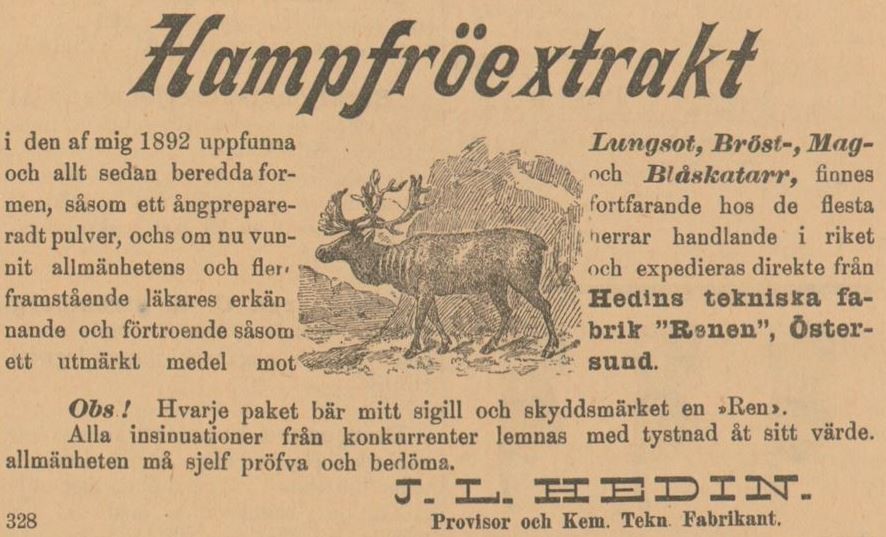 11_Östersundenposten_1904_02_15_p1_Hanfpräparate_Maltos-Cannabis_Hedin_Rentier_Östersund