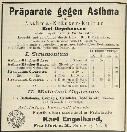 11_Süddeutsche Apotheker-Zeitung_35_1895_p712_Medizinalzigaretten_Apotheker_Versandgeschäft_Karl-Engelhard_Frankfurt_Asthma_Hanfzigaretten_Belladonna