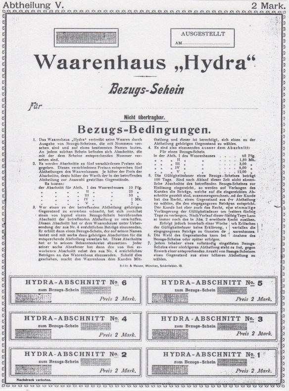 02_Stadtarchiv München_Gewerbeamt 215_Schneeballsystem_Hydra_München_Bezugsschein