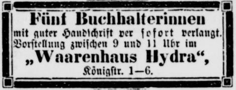 08_Vossische Zeitung_1899_07_04_Nr307_p23_Warenhaus-Hydra_Angestellte