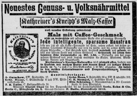 07_Berliner Tageblatt_1891_11_14_Nr578_p09_Ersatzkaffee_Malzkaffee_Kathreiner_Kneipp_Malzpräparate