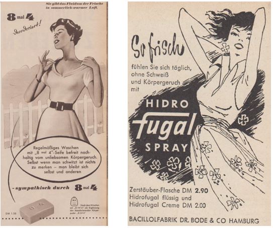 29_Kristll_09_1954_p709_Westermanns Monatshefte_096_1955_H05_p119_Frische_Seife_Deodorant_8-mal-4_Hidro-Frugal-Spray