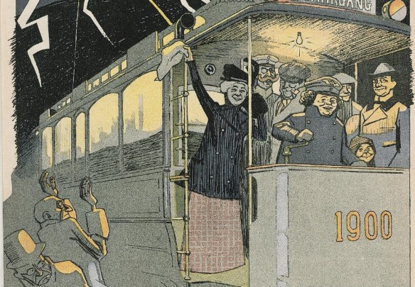 001_Lustige Blaetter_15_1900_Nr01_p1_Jahrhundertwende_Straßenbahn_Frauenarbeit