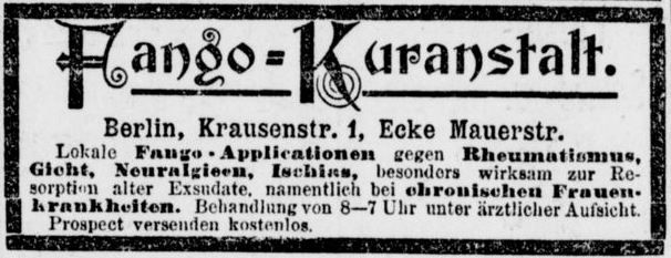 090_Berliner Tageblatt_1899_01_01_Nr001_p14_Heilmittel_Fango_Sanatorium_Rheuma_Gicht