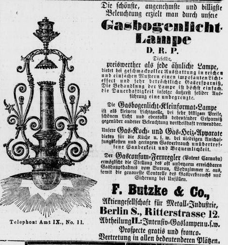 095_Vossische Zeitung_1891_04_15_Nr173_p17_Beleuchtungsartikel_Gasglühlicht_Gaslampe_Bogenlampe