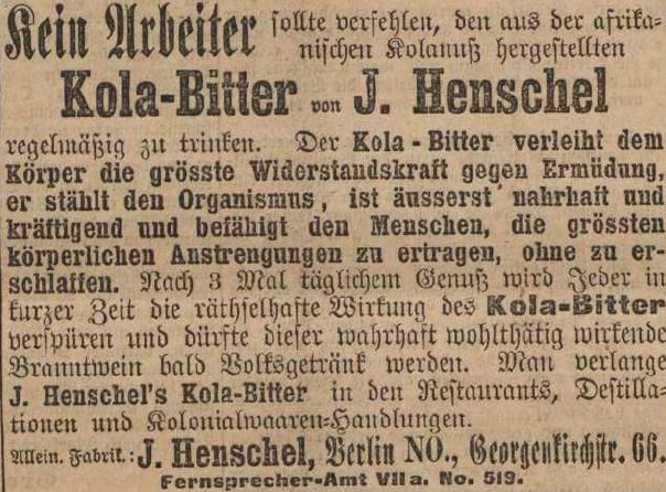08_Berliner Volksblatt_1890_08_26_Nr197_p4_Kolapräparate_Kolabitter_J-Henschel_Volksgetränk