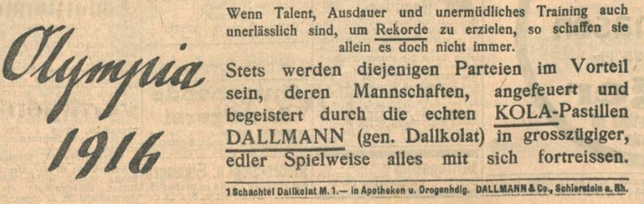 24_Badische Presse_1914_04_08_Nr165_p8_Kola-Dallmann_Doping_Olympiade