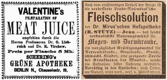 03_Pharmaceutische Centralhalle für Deutschland_20_1879_p225_Der Bazar_39_1893_p32_Fleischpraeparate_Kraeftigungsmittel_Valentines_Leube-Rosenthalsche-Fleischsolution