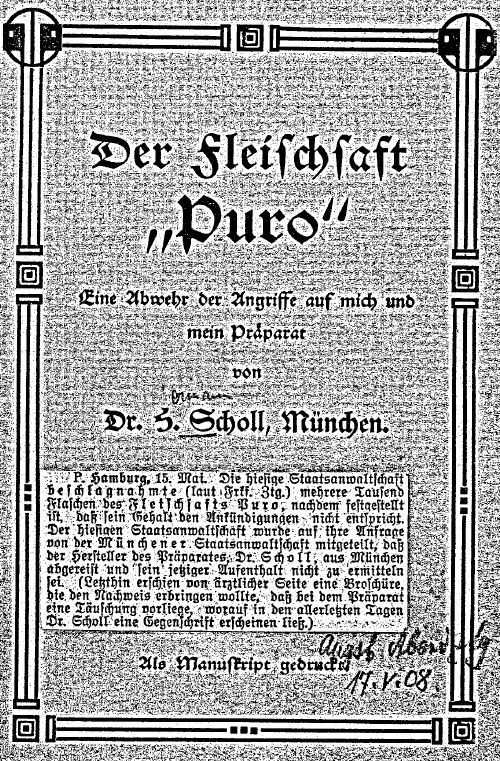 22_Scholl_1908_pI_Lebensmittelskandal_Fleischsaft-Puro_Lebensmitteldesign