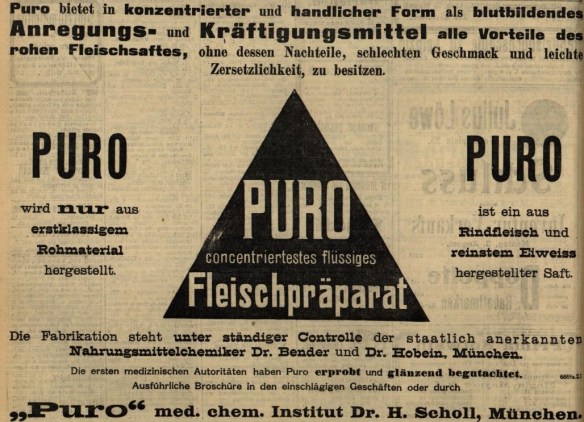 24_Badische Presse_1908_08_01_Nr352_p6_Lebensmittelskandal_Kraeftigungsmittel_Fleischsaft-Puro_Fleischpraeparate