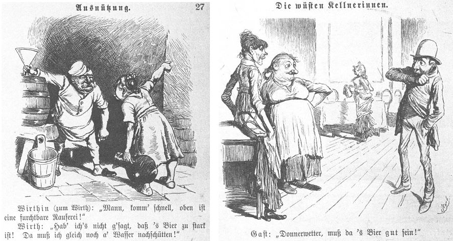 02_Fliegende Blaetter_083_1885_p027_Ebd_084_1886_p085_Gaststaetten_Bier_Nahrungsmittelverfaelschung_Kellnerinnen
