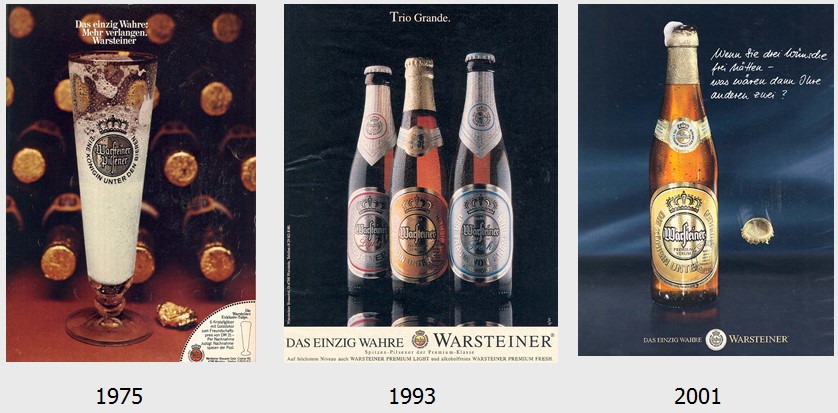 21_Der Spiegel_29_1975_Nr20_p187_Bier_1993_p09_Der Spiegel_54_2001_Nr51_p092_Bier_Werbung_Warsteiner_Bierflasche_Produktorientierung
