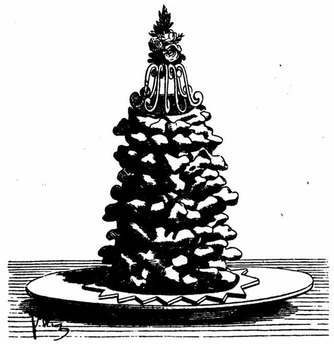 12_Kurth_1879_p566_Baumkuchen_Tafelaufsatz_Tischdekoration
