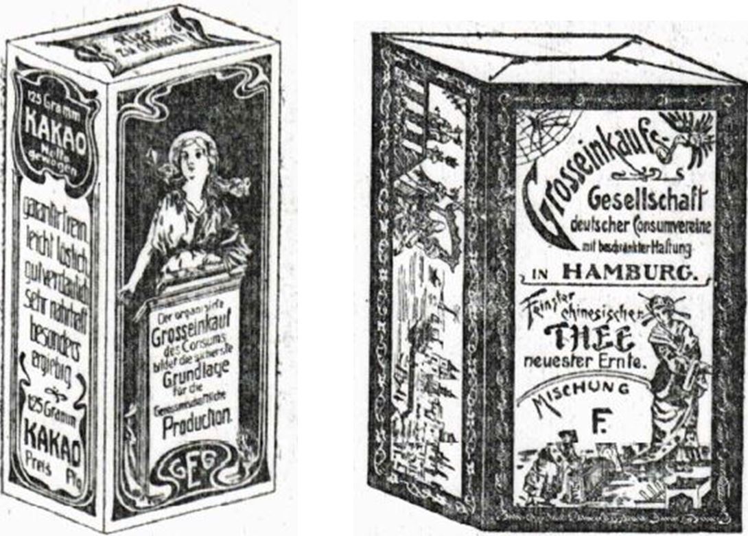 22_Frauen-Genossenschaftsblatt_02_1903_p006_Ebd_p38_GEG_Verpackung_Kakao_Tee_Konsumgenossenschaften_Handelsmarken