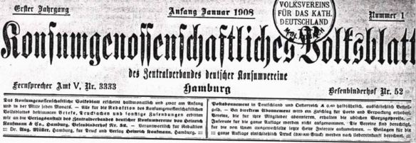 27_Konsumgenossenschaftliches Volksblatt_01_1908_p001_Impressum_Konsumgenossenschaften