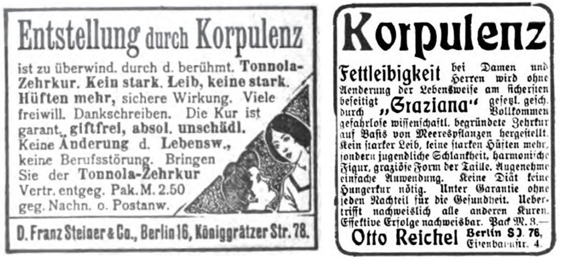 04_Die Woche_06_1904_H14_pXII_Ebd_H11_pIX_Schlankheitspraeparate_Geheimmittel_Franz-Steiner_Otto-Reichel_Tonnola_Graziana