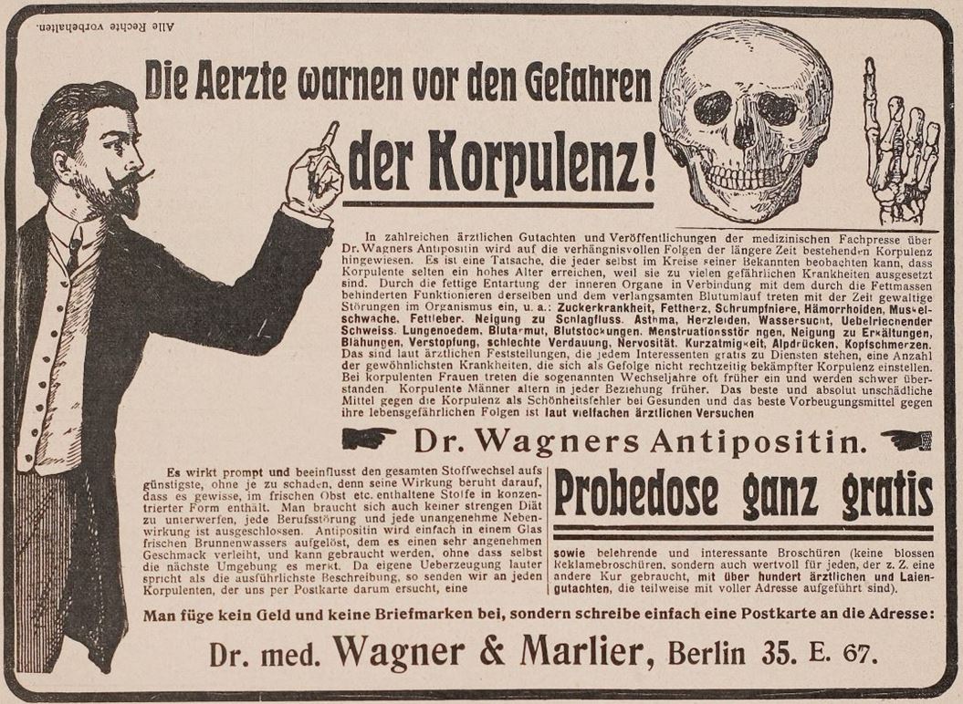 06_Jugend_11_1906_p203_Schlankheitspraeparate_Antipositin_Wagner-Marlier_Totenschaedel_Geheimmittel_Korpulenz