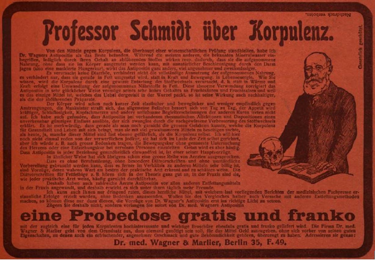 15_Die Woche_08_1906_H30_Umschlags_pIII_Schlankheitspraeparate_Antipositin_Wagner-Marlier_Geheimmittel_Totenschaedel