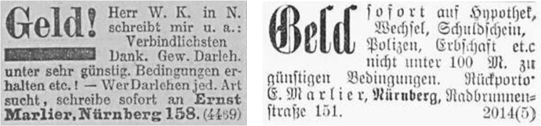 19_Allgemeine Zeitung_1902_10_12_Nr281_p16_Wendelstein_1901_08_04_Nr176_p4_Wirtschaftskriminalitaet_Darlehen_Ernst-Marlier_Nuernberg