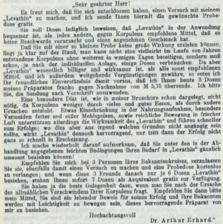 23_Apotheker-Zeitung_22_1907_p888_Schlankheitspraeparate_Arthur-Erhard_Geheimmittel_Werbeschreiben_Levathin