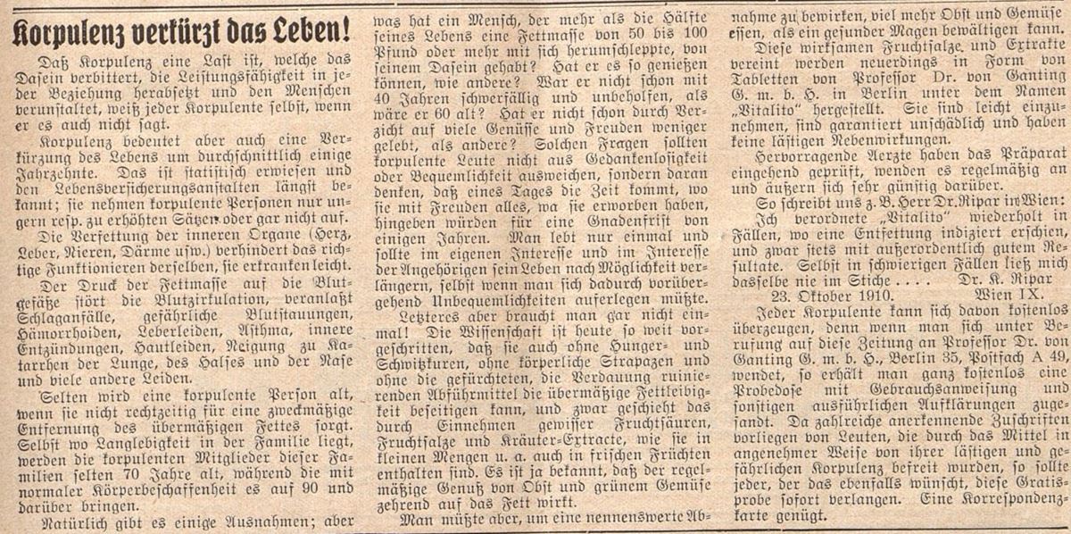 27_Das Blatt gehoert der Hausfrau_22_1910-11_H10_pXVI_Schlankheitspraeparate_Vitalito_Professor-Dr-von-Ganting_Geheimmittel