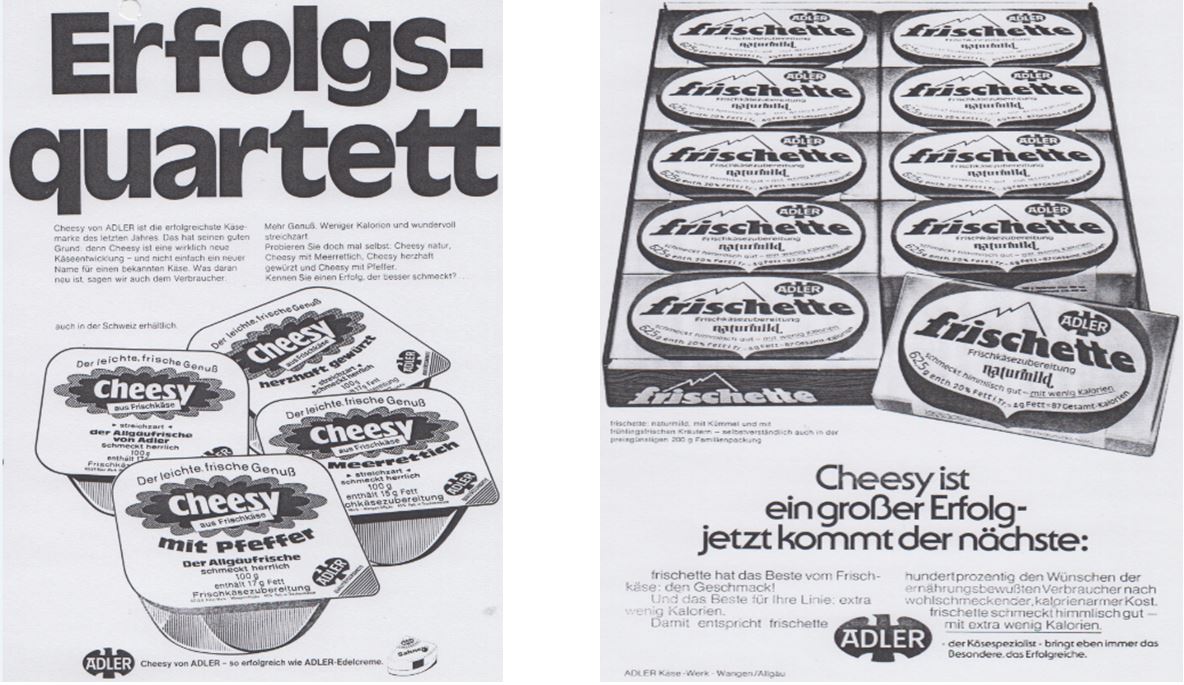 14_Der Verbraucher_1974_Nr04_p13_ebd_Nr20_p05_Frischkaese_Cheesy_frischette_Adler_Wangen_Plastikverpackungen