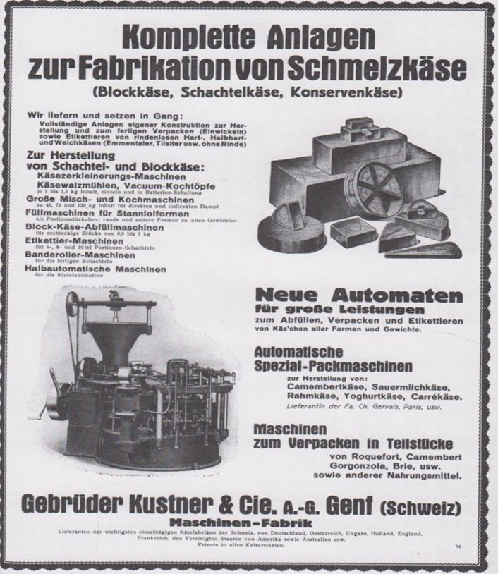 17_Sueddeutsche Molkerei-Zeitung_50_1929_Festschrift_p65_Maschinenbau_Kaeseproduktion_Schmelzkaese_Verpackungsmaschinen_Kustner_Genf
