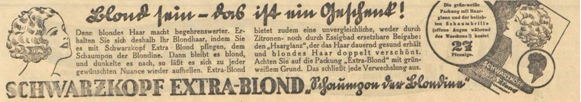 29_Vorwaerts_1932_09_03_Nr409-415_p09_Haarpflege_Haarshampoo_Extra-Blond_Schwarzkopf_Verpackung