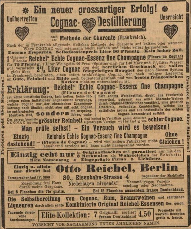 13_Vorwaerts_1900_04_08_Nr083_p12_Otto-Reichel_Essenzen_Spirituosen_Selbstbereitung_DIY_Kognak_Markenartikel_Lichtherz