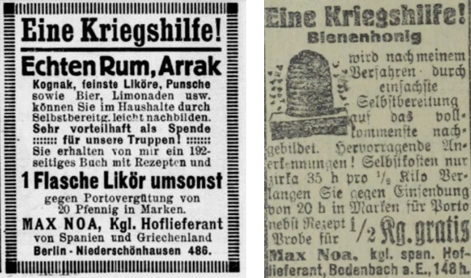 36_Haus Hof Garten_37_1915_Nr07_sp_Neues Wiener Tagblatt_1915_02_14_Nr043_p70_Max-Noa_Essenzen_Selbstbereitung_Spirituosen_Bienenhonig_DIY