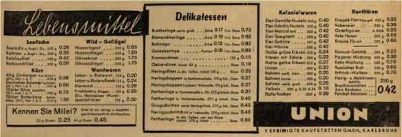 06_Badische Presse_1939_02_09_Nr040_p05_Filialbetrieb_Union_Lebensmittel_Milei_Karlsruhe