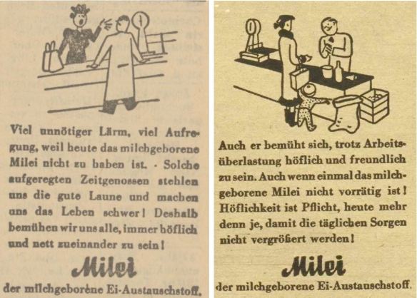 29_Oberdonau-Zeitung_1944_01_09_Nr008_p8_Wiener Illustrierte_64_1944_Nr15_p08_Milei_Kaeufer-Verkaeufer_Einzelhandel_Hoeflichkeit_Einkaufen_Laden