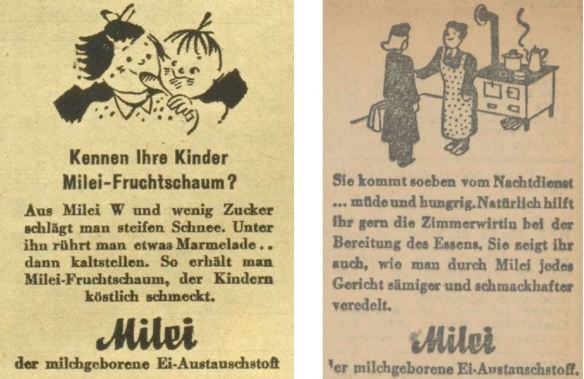 31_Wiener Illustrierte_62_1943_Nr33_p08_Oberdonau-Zeitung_1944_08_17_Nr226_p5_Milei_Fruchtspeise_Eier_Austauschstoff_Frauenarbeit_Nachbarschaftshilfe
