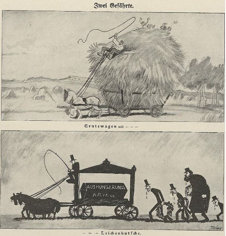 02_Lustige Blaetter_31_1916_Nr35_p5_WKI_Ernte_Getreide_Nahrungsmittelversorgung_Blockade_Unterernaehrung
