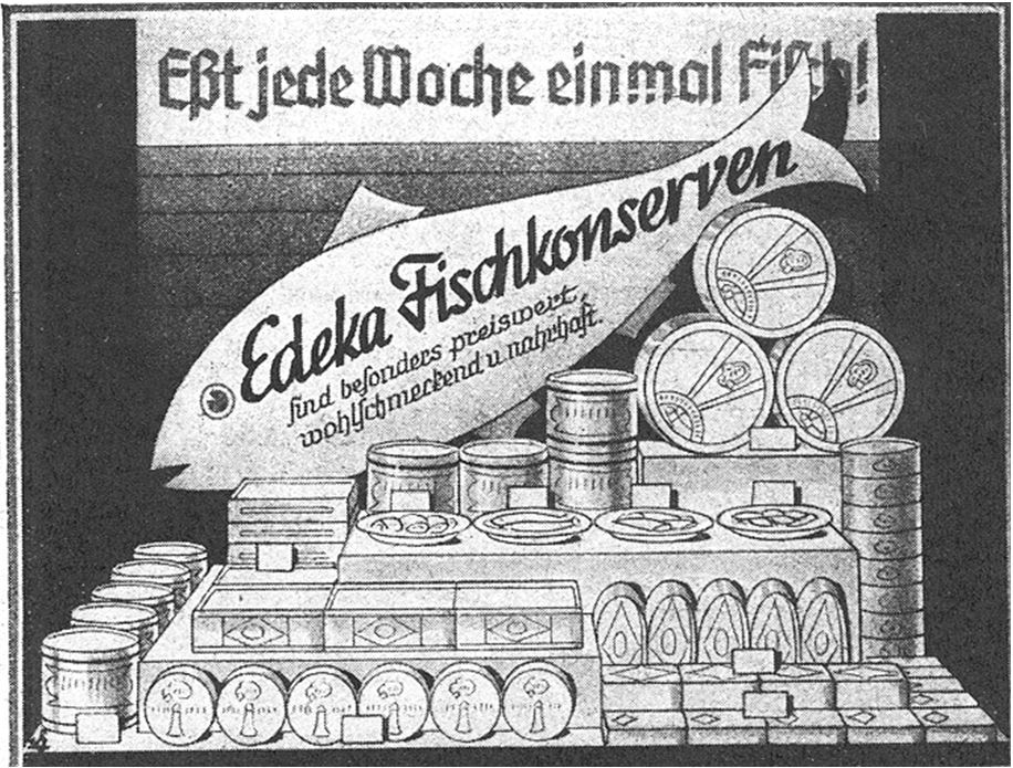 16_Edeka Deutsche Handels-Rundschau_27_1934_p207_Einzelhandel_Schaufensterwerbung_Fisch_Seefisch_Konserven